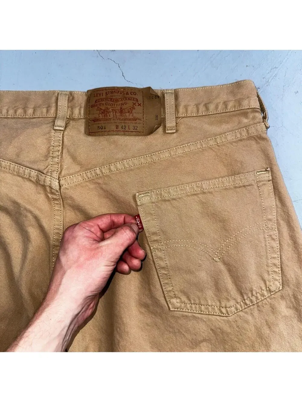 Levis 501 Vintage 90s USA XX Straight Leg Jeans Khaki Brown Wash 42x32 Act 40x32